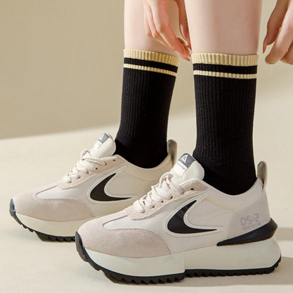 Осенние и зимние носки для женщин, полосатые, универсальные, длинные носки, простые, высокоэластичные, повседневные женские носки