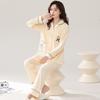 Пижама женская из чистого хлопка с длинным рукавом, милый повседневный кардиган, можно носить на улице, домашняя одежда, большой размер, комплект из двух предметов