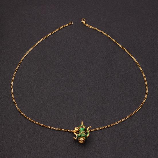 Винтажный эмалевый зеленый чайник, кулон, длинная цепочка, женский свитер, ожерелье, ювелирные изделия