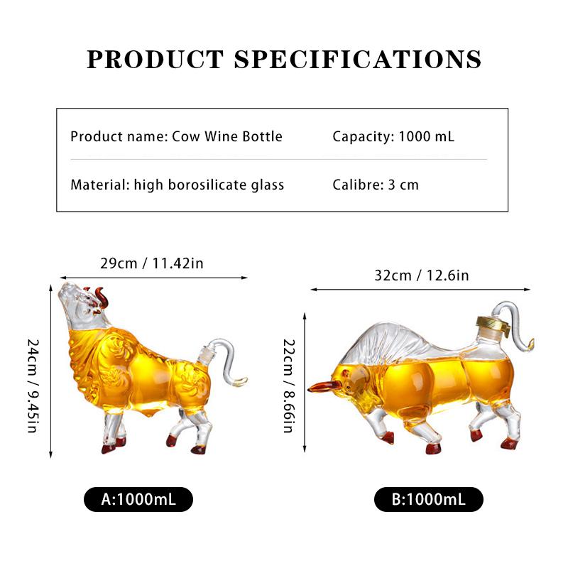 1000 мл Стекло для скота Бутылка для вина Фруктовый сок Виски Боросиликатное Животное Искусство и ремесла Орнамент Украшение для бара Подарок