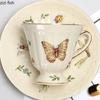 Rural Style Ceramics Coffee Cup and Saucer Afternoon Tea Mug Flower Tea Cup Water Cups Coffee Mug  Breakfast Cup Milk Mugs