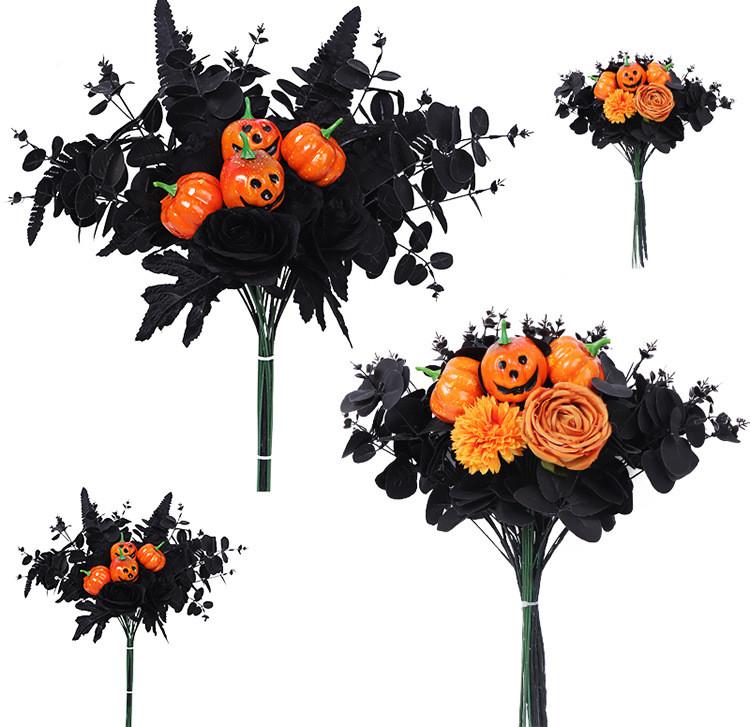 Хэллоуин Черный цветок, 16.9 Черная роза Кленовые листья Призрачное лицо Хэллоуин Декор Искусственные цветы для Хэллоуина, вечеринок, домашнего декора, свадеб, бара