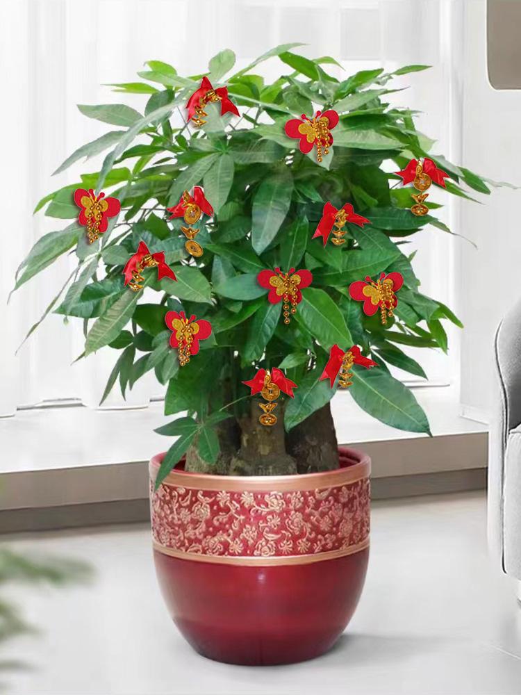 New Year Gold Ingot & Tassel Flower Ornaments with Pussy Willow, Ilex, and Money Tree for Spring Festival Decorations