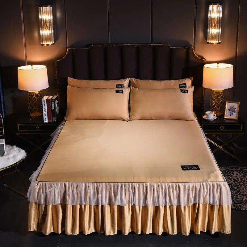 Атласное покрывало на кровать, плоская простыня, роскошная простыня для пары, двуспальная кровать, наматрасники, юбка с оборками, мягкое постельное белье 150 180