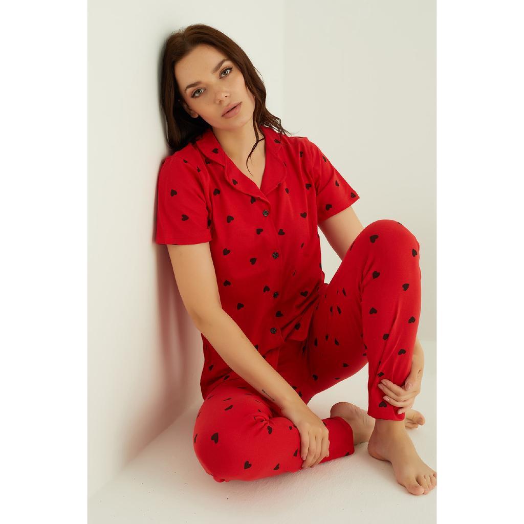 Хлопковый пижамный комплект на пуговицах