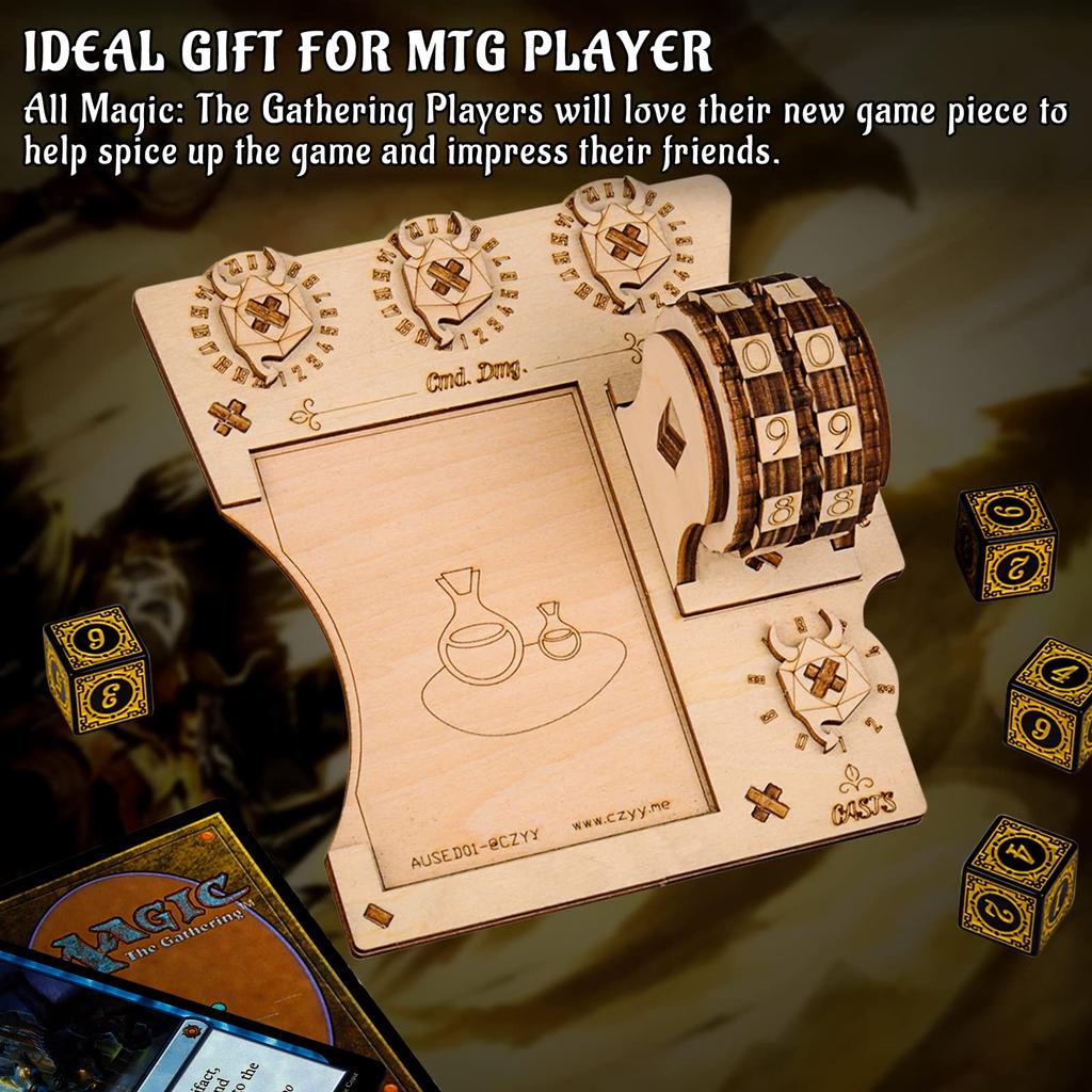 Commander EDH Command Zone Tray with Life Counter, Wooden, Compatible with Magic the Gathering (MTG)