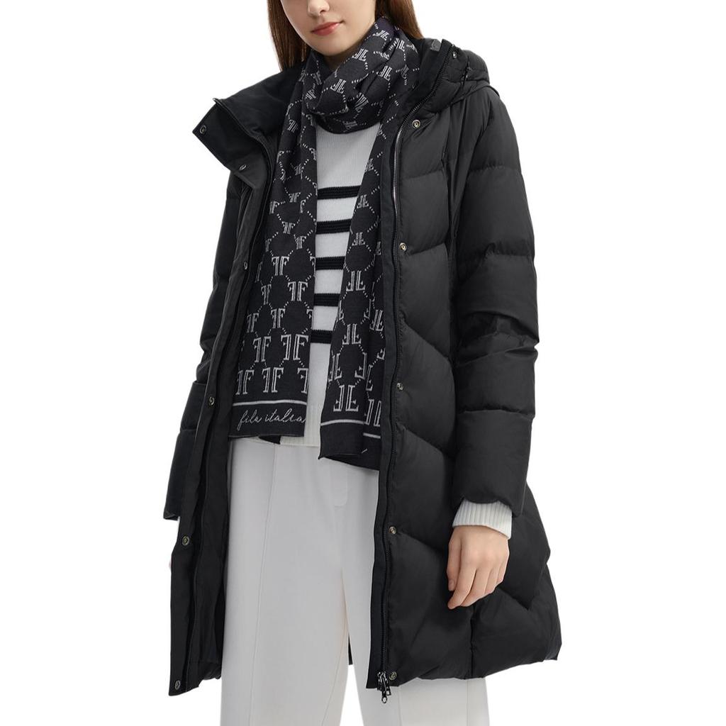 Fila Повседневная спортивная куртка-пуховик с капюшоном на молнии, с белым логотипом, для активного отдыха, женская, черная F11W443903FBK