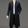 Мужская шерстяная ветровка для мужчин среднего и пожилого возраста, осенне-зимнее длинное ветрозащитное пальто с лацканами, деловое повседневное пальто выше колена