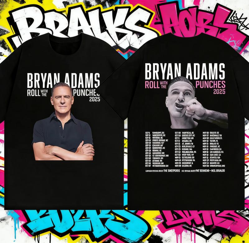 2025 Summer Bryan Adams Roll with The Punches Tour Album T Shirts Unisexs Fashion Hip Hop Oversized Cotton Tshirts Streetwear Y2k
