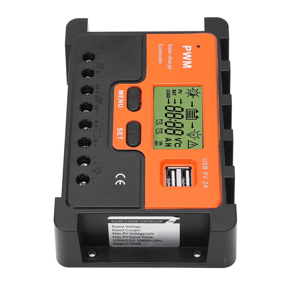 Солнечный контроллер 60А PWM Зарядка ЖК-дисплей Солнечный регулятор с 2 выходами USB 5V 12V 24V 48V