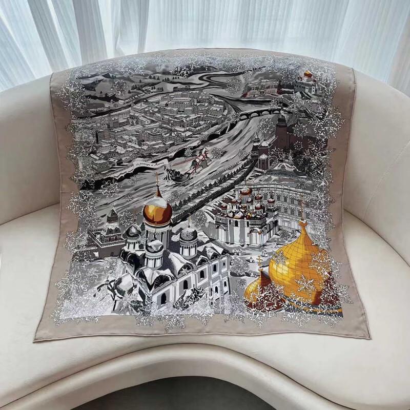 NINA SOLOR Moscow Route Twill Silk Scarf