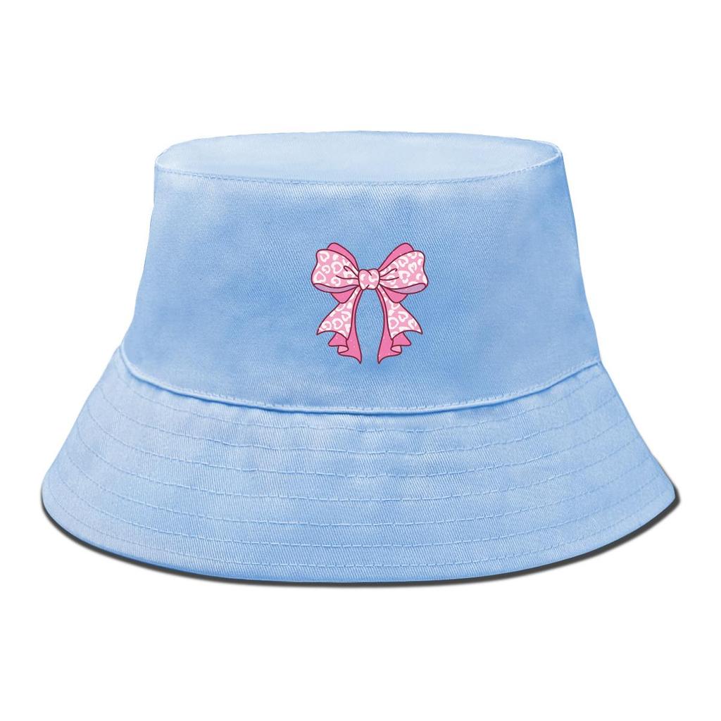 Bucket Hat With Bowknot Pattern Print , Sun Cap Trendy Summer Candy Color Beach Hat