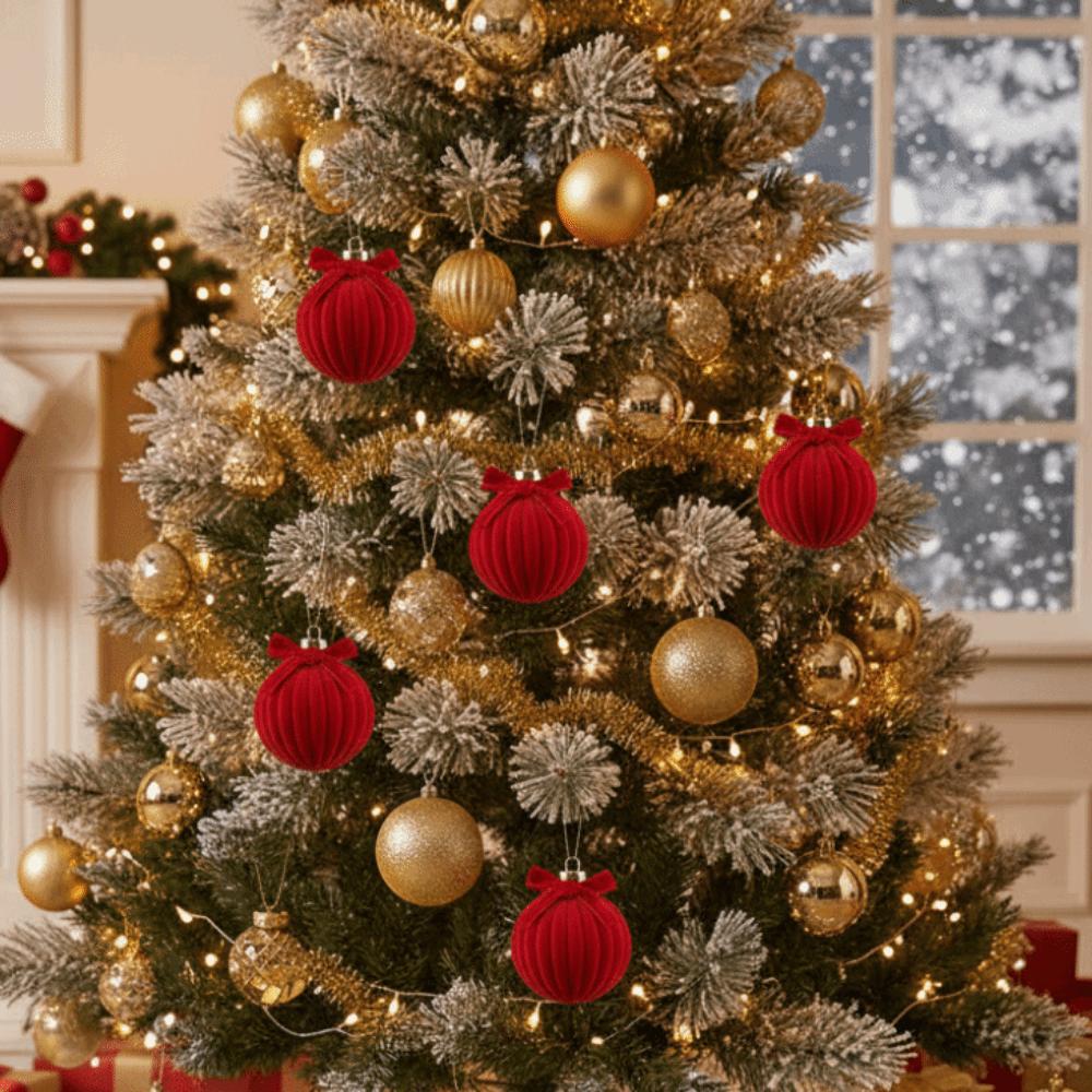Assorted Colors Velvet Bow Baubles Striped Texture Hanging Bowknot Balls Holiday Party