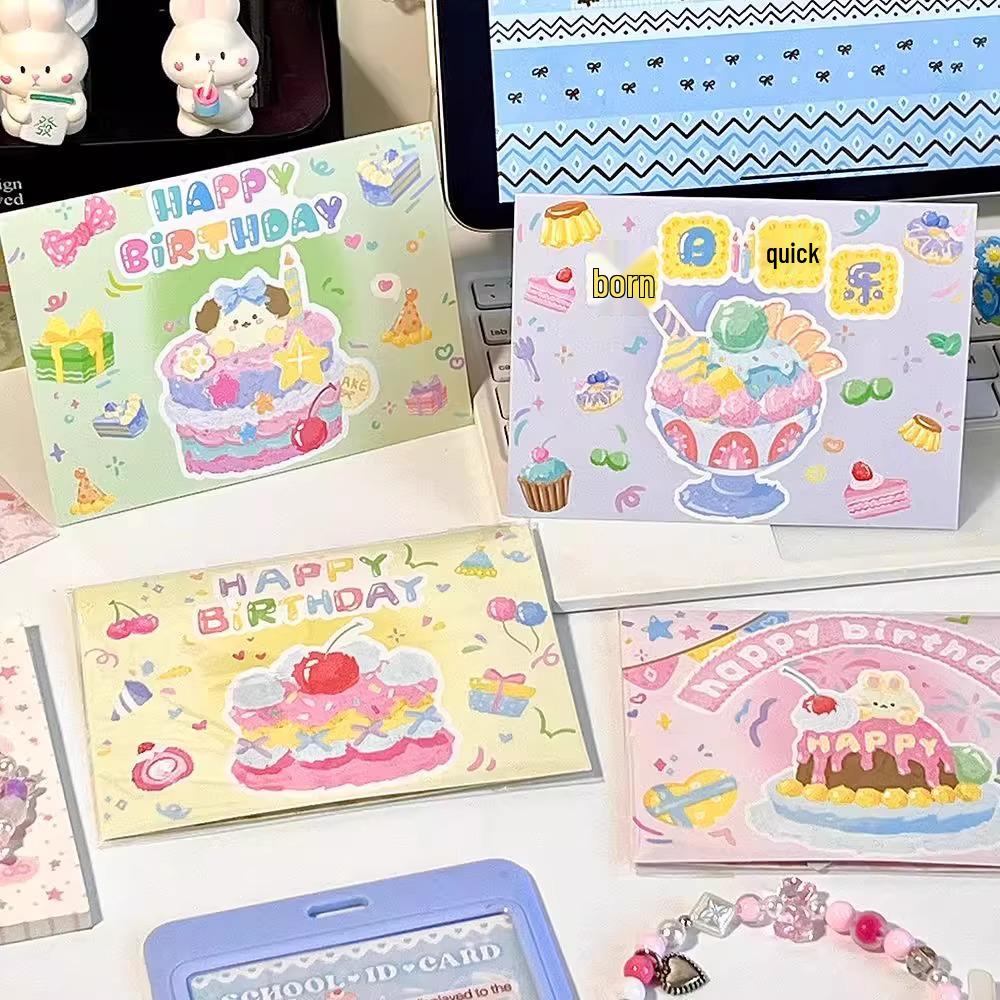 Newcomer 0.01: 3D Oil Painting Birthday Cake & Greeting Card Set (2 Items).