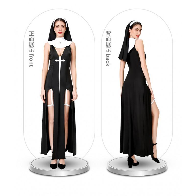 2026 Sexy Nun Costume 3Pcs Set Halloween Carnival Cosplay Stage Performance Women