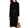Knit Long Solid Mock Ribbed J-Scott Women's Dress, Knee-Length, Sleeves, Color, Neck, I-Line, Simple, Soft, Black, JS22-BK-XL