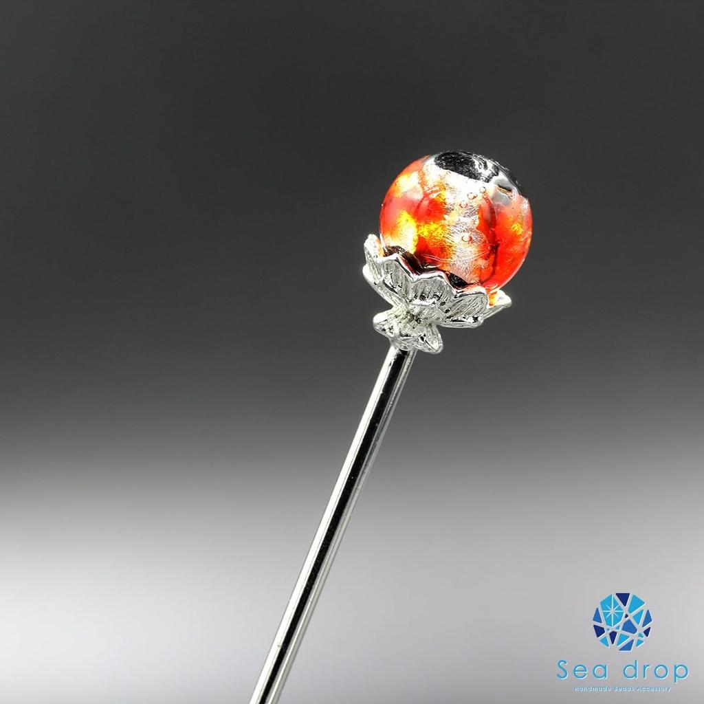 Sea Drop Kanzashi Glass Glass Hair Ornament for and Other Traditional Japanese Clothing Hairpin, Glow-in-the-dark Bead, Orange, 14mm, Glow-in-the-dark