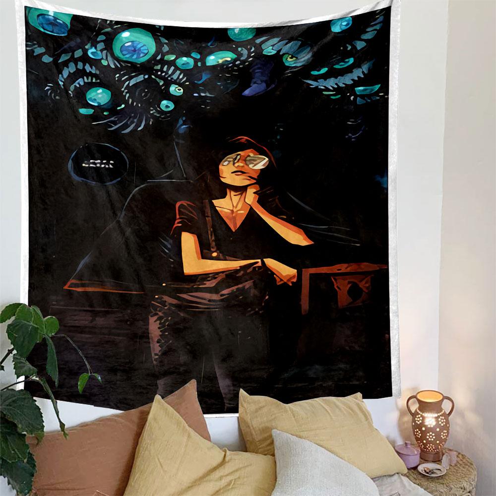 Dark Woman with Eyes Tapestry Wall Hanging, Eerie All Seeing Eyes Artwork, Gothic Wall Decor for Bedroom Living Room Dorm