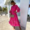 Женское весенне-летнее платье с воротником-стойкой и длинными рукавами, ажурное кружевное сплошное цветное двухслойное ретро платье макси с высокой талией для выпускного вечера