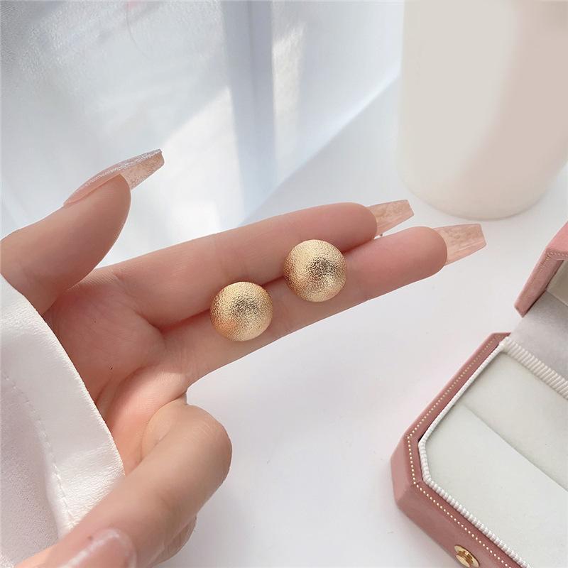 Gold Color Frosting Women's Small Earrings Uneven Tiny Ball Round Stud Earrings Minimalism Ear Zircon Unusual Earrings
