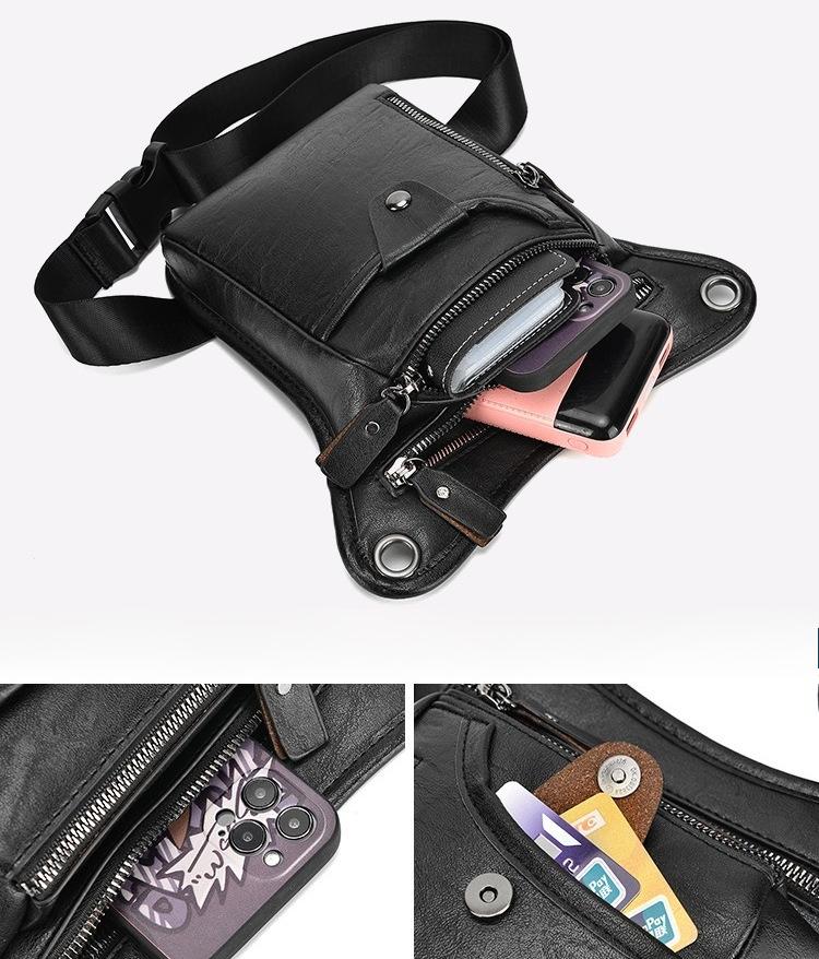 New Trend Men's Leg Bag Outdoor Sports PU Waist Bag Korean Retro Riding Bag Casual Hip Bum Bag For Travel Cycling Wholesale