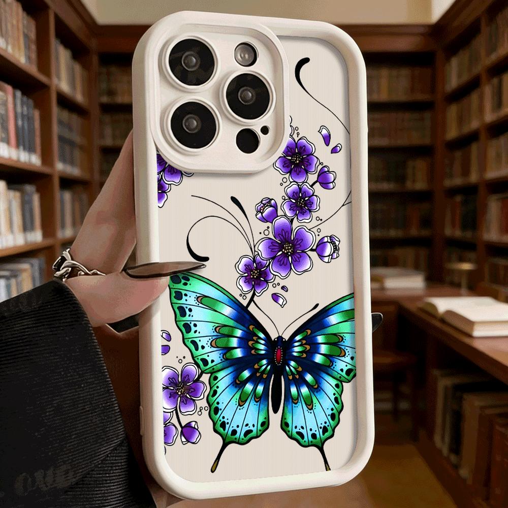 Blue Butterfly Purple Flower Art Soft Shockproof Case For Xiaomi Redmi Note 15 14 13 12 11 Pro Anti-Fall Protective Back Cover