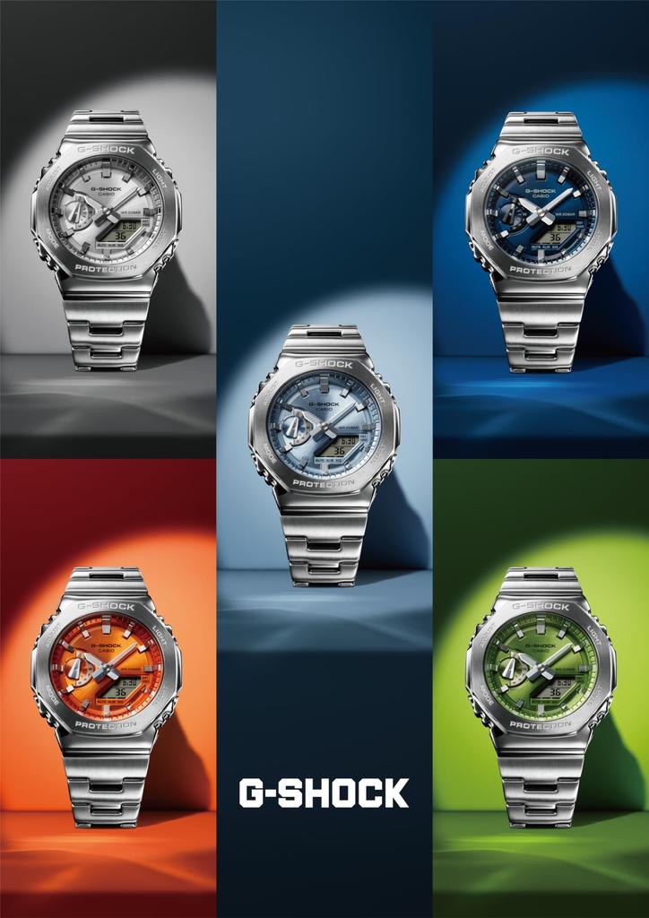 Часы Casio G-Shock GM-2110D-2BJF Мужские Серебристые с Металлическим Безелем и Браслетом (Официальный японский продукт)