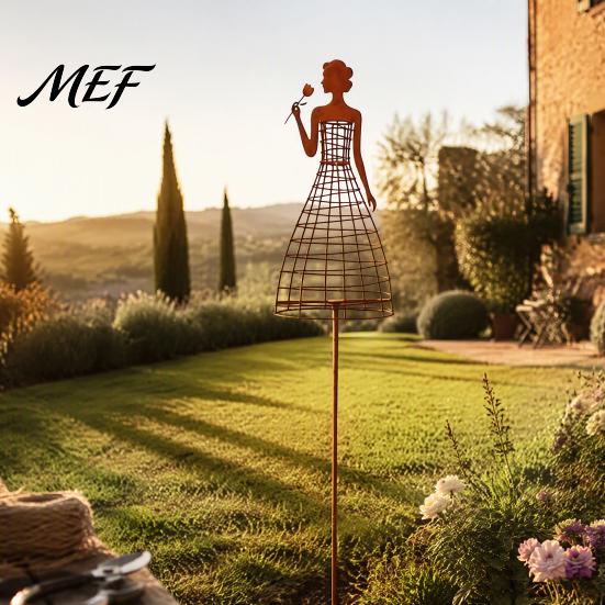 Elegant Female Silhouette Art Metal Lady Garden Trellis for Climbing Plants, Weatherproof Plant Support Stake, Country Style Decorative Woman Outdoor