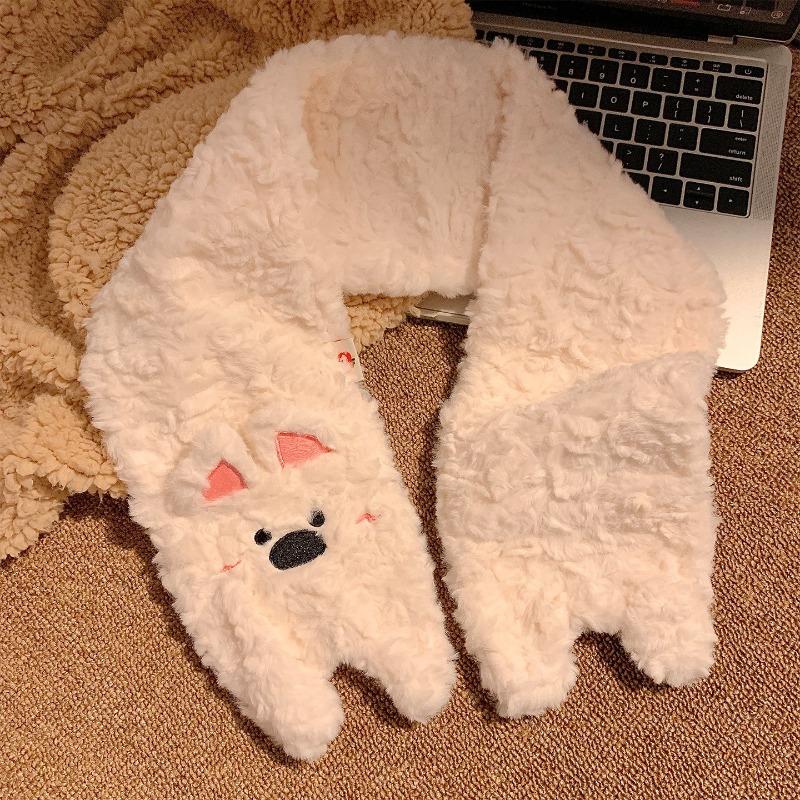 Cute West Highland Plush Flip Finger Gloves Women's Winter Warm Student Writing Anti-Freeze New