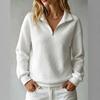 2026 Womens Waffle Knit Stand Collar Zip-Up Long Sleeve Pullover Hoodie Solid Color Casual Top