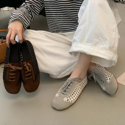 2025 весна и осень новая мода универсальный стиль высокое качество коровья кожа ручной работы плетеные на шнуровке полые повседневные осенние туфли