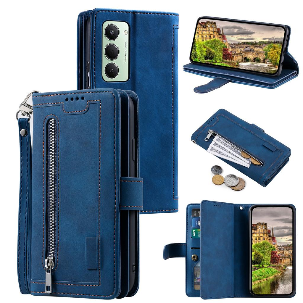 For Xiaomi Redmi 15 5G (EU) (171mm)/4G (EU) (171mm) Case 9 Card Slots Zipper Wallet PU Leather Phone Cover with Wrist Strap