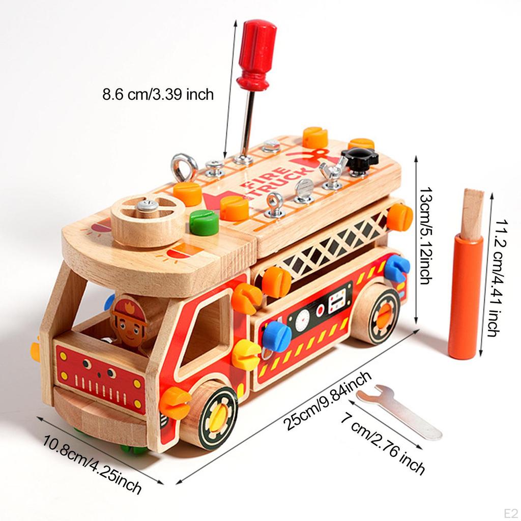 Wooden Fire Truck Toy Screwdriver Board DIY Assembly Sensory Learning Educational Gift for 3-5