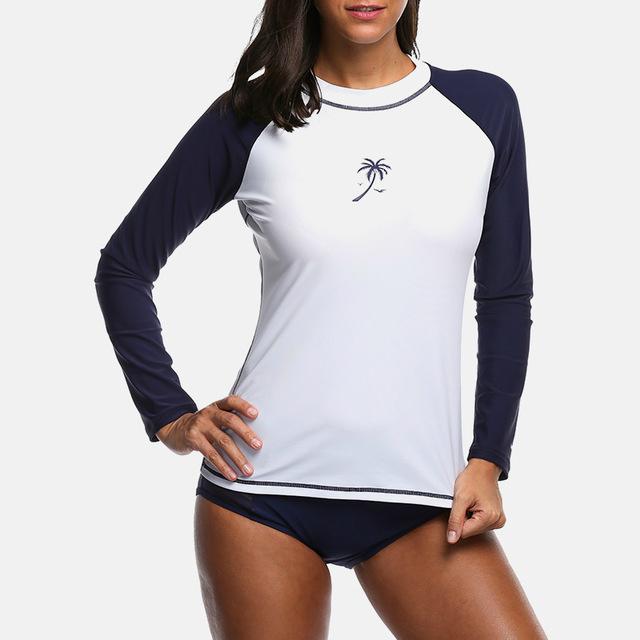 CHARMLEAKS Женские рубашки-рашгарды с длинными рукавами, купальник, топ с цветными блоками, купальник с защитой от ультрафиолета, UPF50 +