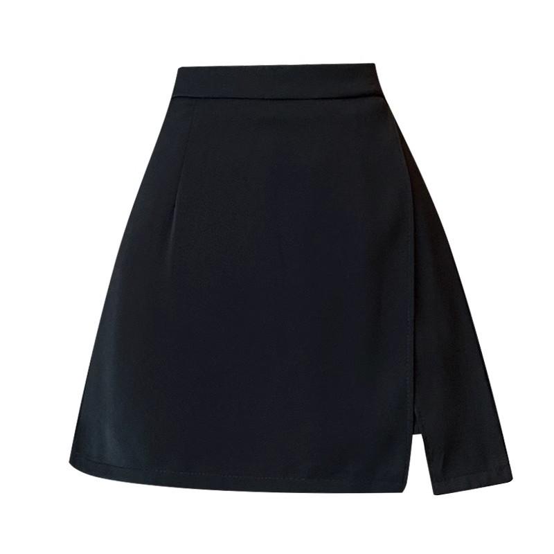 Женская черная юбка с неровным разрезом А-силуэта – средней длины, защищает от воздействия солнечных лучей, идеально подходит для весны и лета