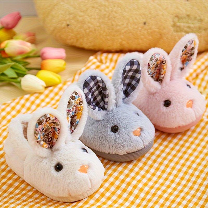 Cute Cartoon Rabbit Furry House Slippers for Girls, Warm Non-Slip Soft Indoor Walking Shoes for Autumn and Winter