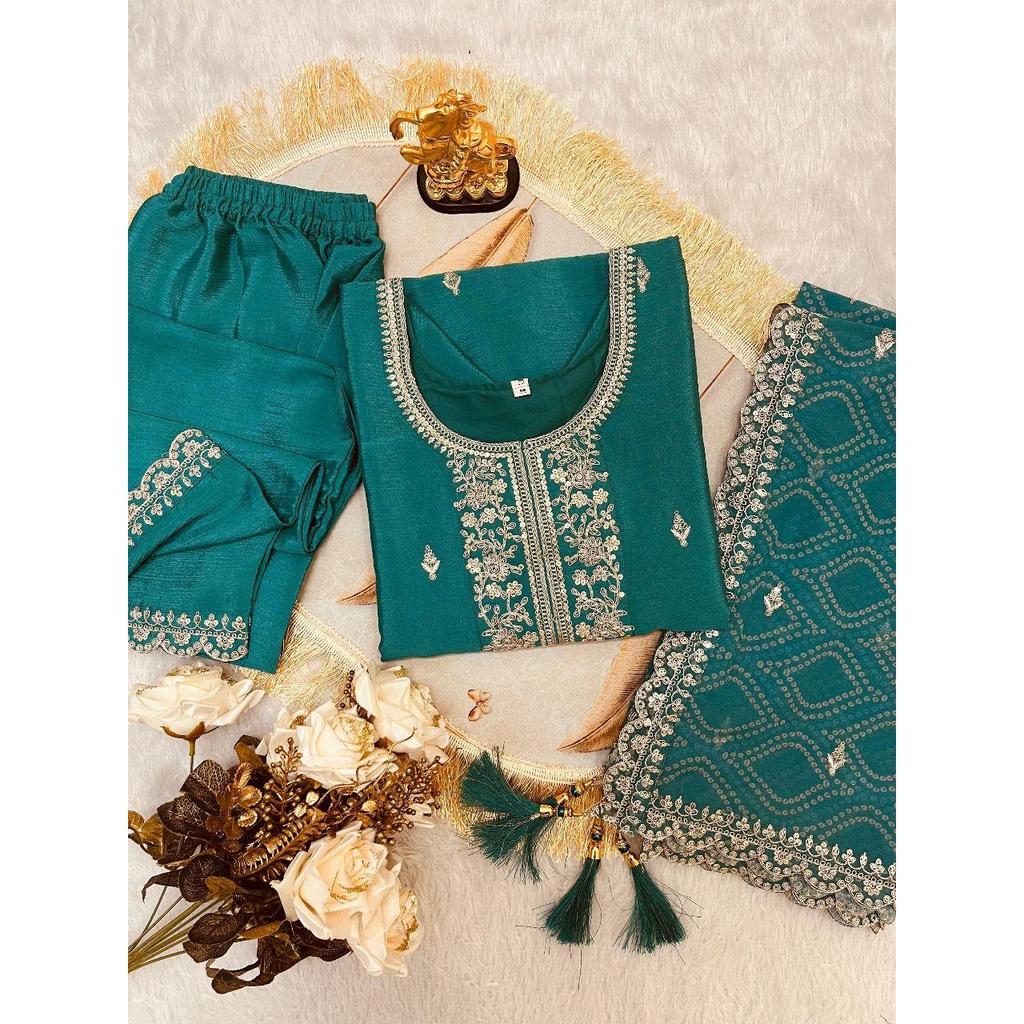 Новый обед дизайнерской серии вышитый рабочий топ и брюки с дупаттой