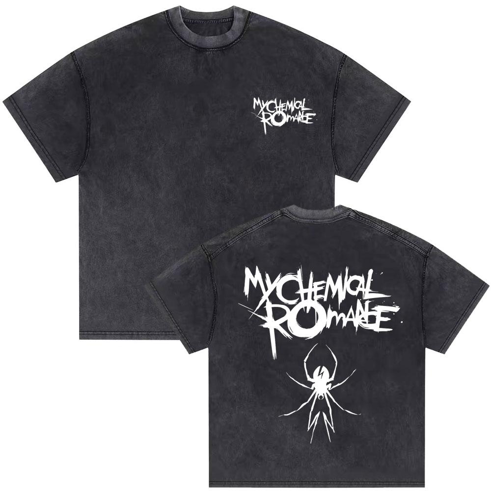 Washed Vintage My Chemical Romance Double Sided Print T Shirt Men Women Casual Oversized Tshirts Man Punk Emo Rock Tops Tshirt