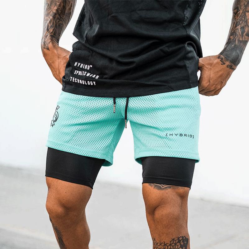 Мужские спортивные шорты 2-в-1, тренировочные брюки с пятью точками для бега с мячом и фитнесом