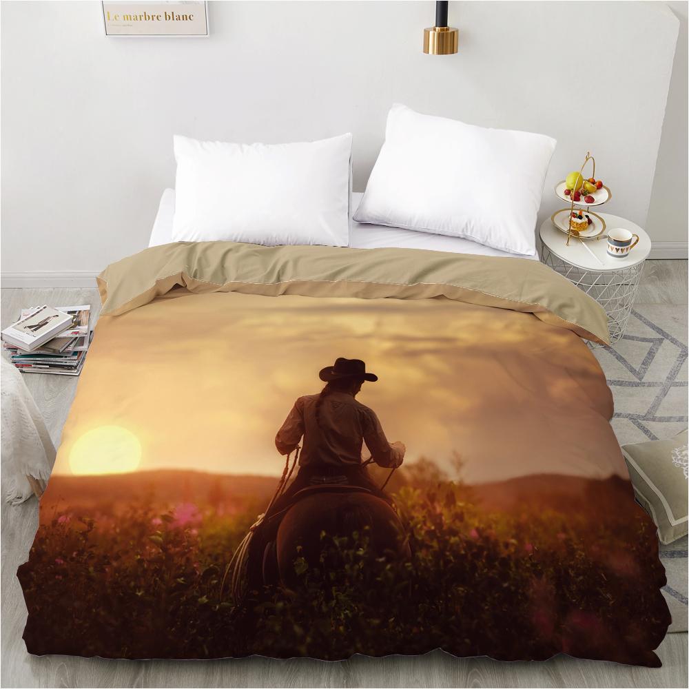 Western Cowboy King Queen Bedding Set Vintage Style Rodeo Duvet Cover Men Teens Boys Horse Quilt Cover Polyester Comforter Cover
