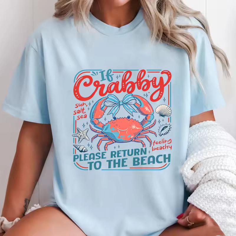 If Crabby T Shirt Men Women Summer Graphic Tee Casual Round Neck Printed Short Sleeve Tees Unisex Beach Loose Tees