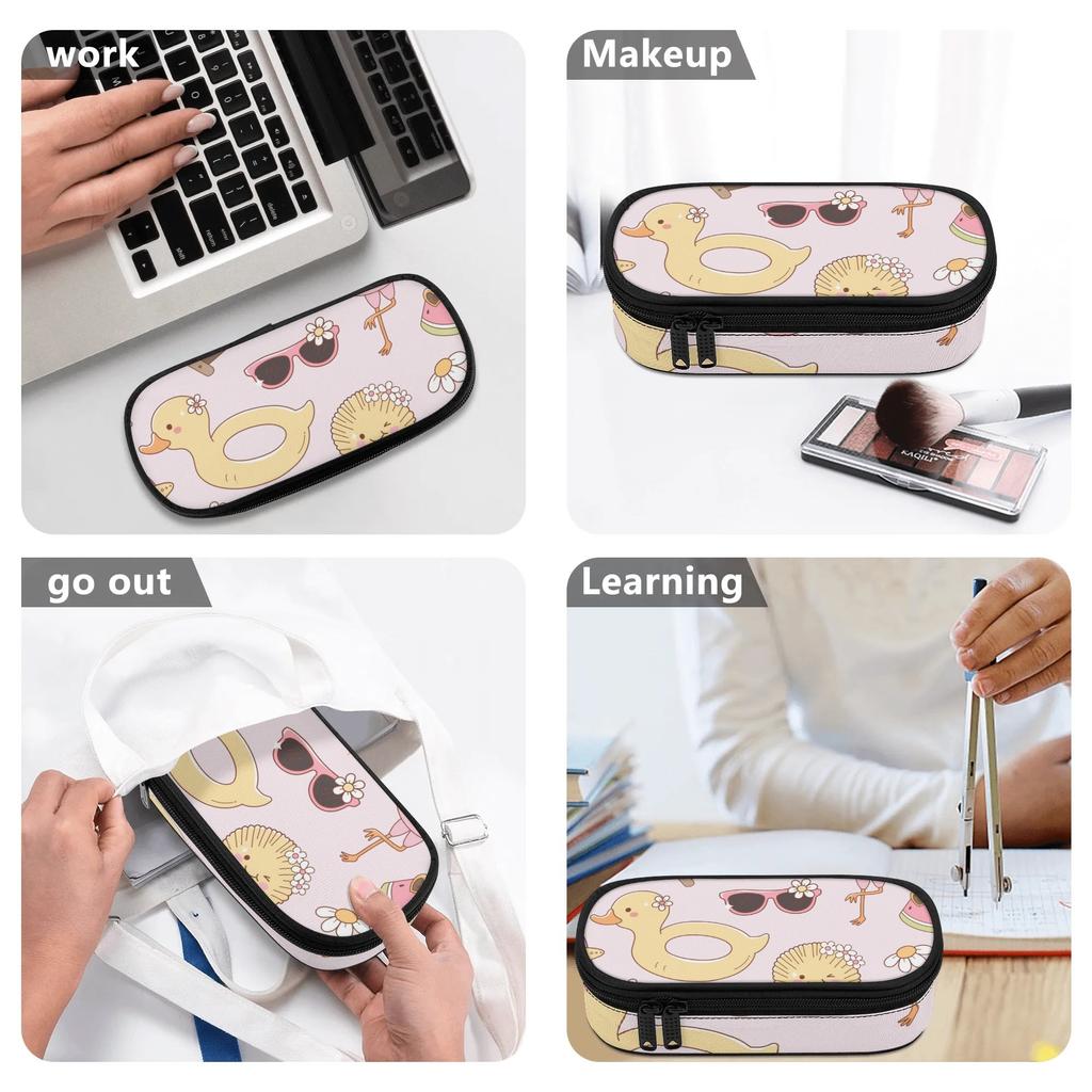 School Pencil Case Printed Durable 300D Polyester Smooth Zipper with Mesh Pocket Removable Divider and Pen Slots for Students