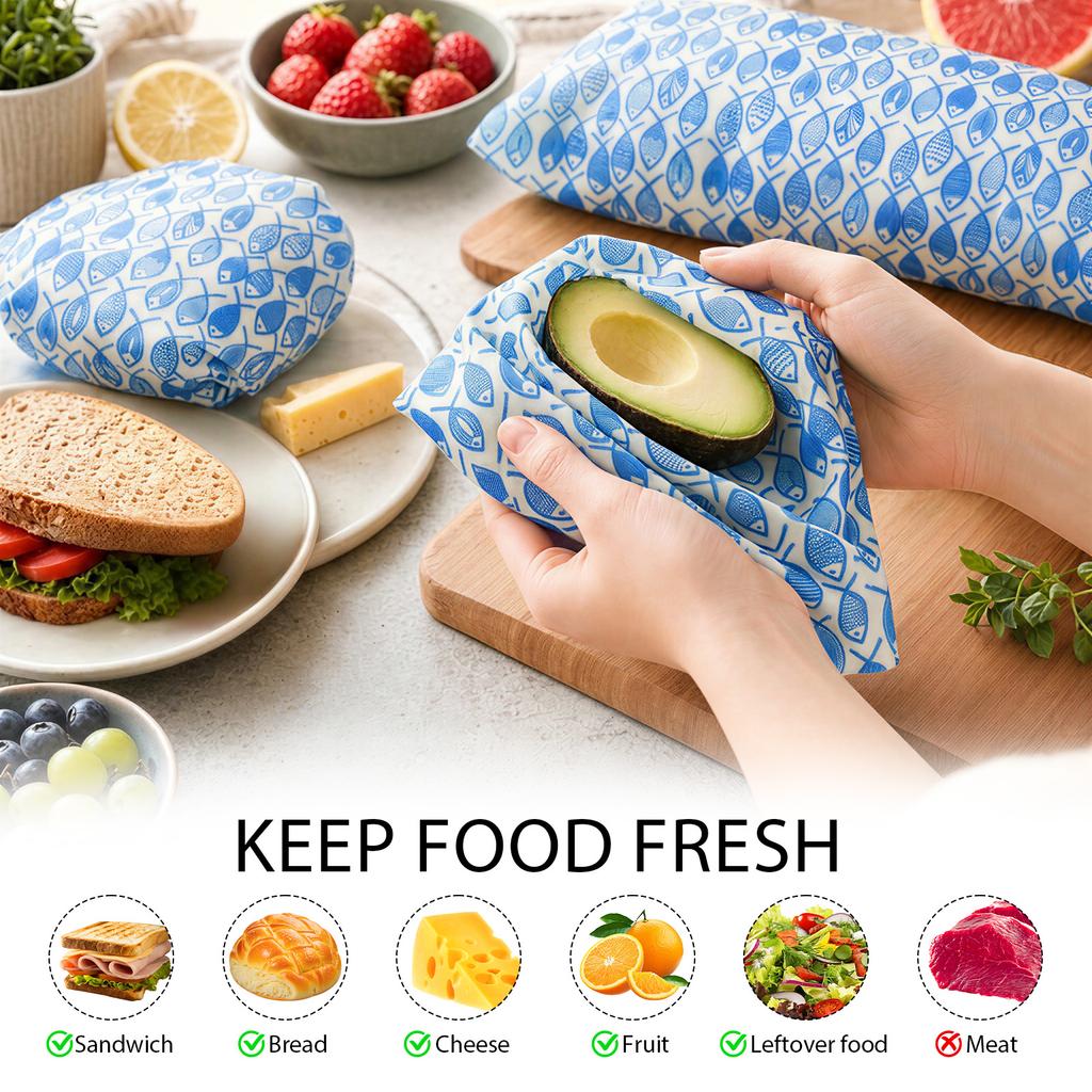 3 Rolls Reusable Beeswax Food Wrap 3 Size DIY Cutting Bread Storage Wrap Multi-role Beeswax Cloth Roll for Sandwich Cheese Fruit