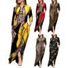 Lady Dress Dress Lapel Long Sleeve Pocket Plus Size Single Breasted Maxi Dress Sexy Leopard Geometric Patchwork Print Dress