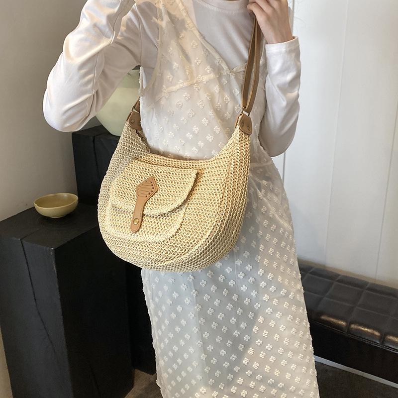 Yogodlns Fashion Summer Straw Crossbody Bag Women Beach Holiday Shopping Woven Shoulder Handbag Messenger Purses Bags