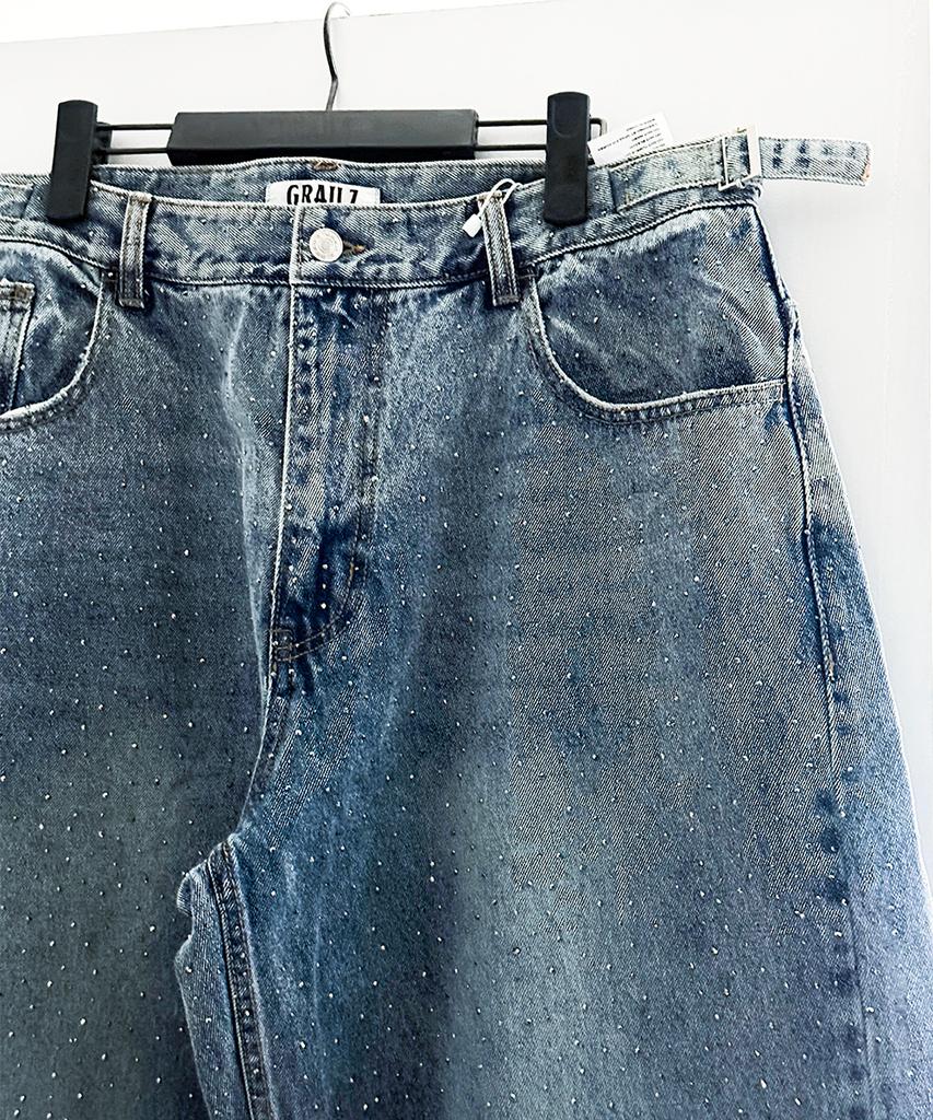 GRAILZ Crystal Washed Denim Pants [Blue]