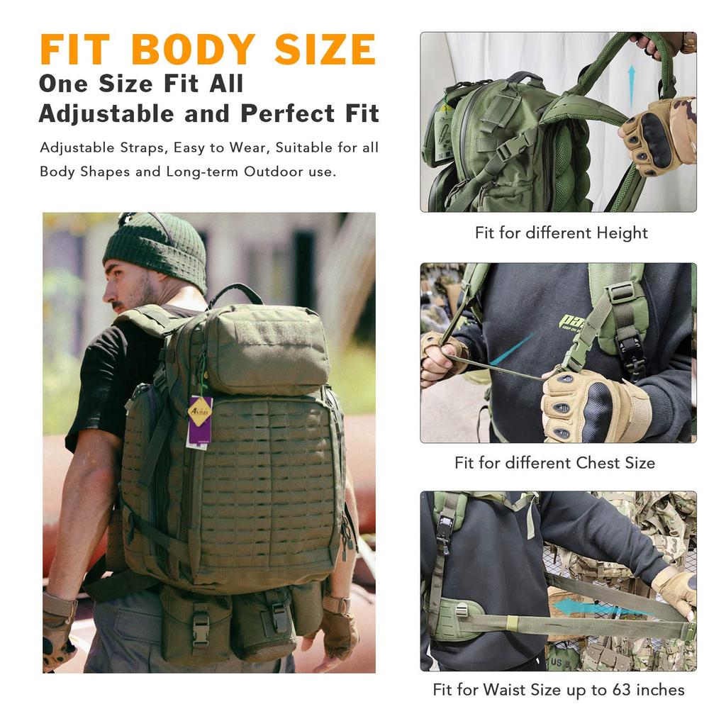 Backpack Rucksack Large Capacity 55L Military Outdoor Survival Camping Climbing [MT] (Olive Drab)