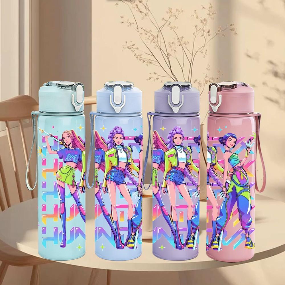 1PC Neon Fashion Teen Girl Art 750ml Color Plastic Sports Water Bottle Leakproof Flip Straw Lid Suitable for Sports Office Home Use