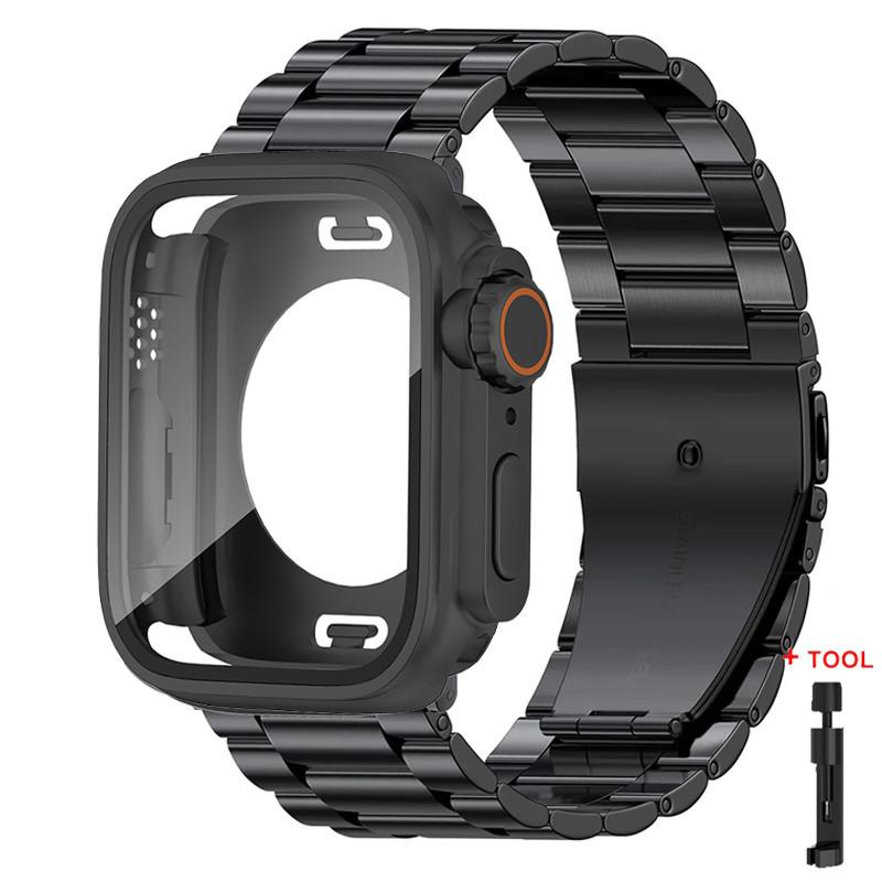 Стеклянный корпус + Металлический ремешок из нержавеющей стали для Apple Watch S11 S10 42 мм 46 мм 45 мм 44 мм 41 мм 40 мм iWatch Серии 11 10 9 8 7 6 5 4 se