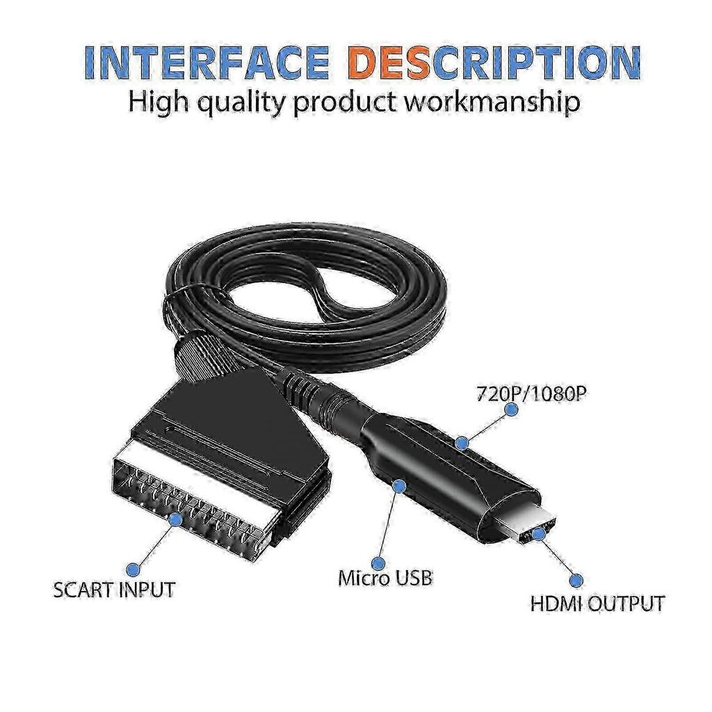Кабель-адаптер видеоконвертер SCART в HDMI с выходом 1080p 720p для HD-телевизора, дисплея и совместимости